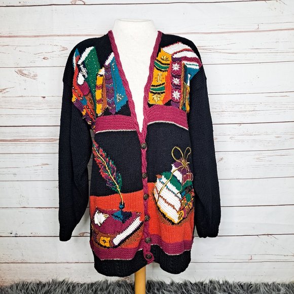 Marisa Christina Sweaters - Vintage Womens Marisa Christina Classics Writing Library Book Cardigan Sweater L